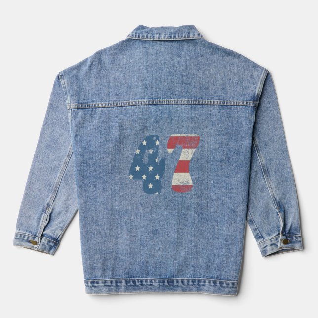 Trump 2024 Vintage Patriotische Amerikanische Flag Jeansjacke (Rückseite)