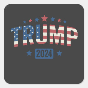 Trump 2024 Vintages Patriotic American Flag Gesche Quadratischer Aufkleber