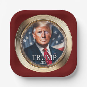 Trump 2024 Wahlkampagne Republikanisches Rotes Pap Pappteller