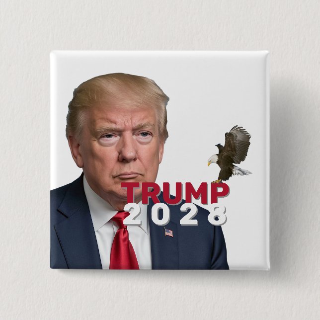 Trump 2028 Text mit Bald-Adler Button (Vorderseite)