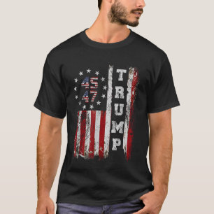 Trump 45 47 Amerikanische Fahne 2025 hinter der US T-Shirt