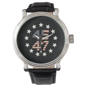 Trump 45 47 Sterne Vintage USA Amerikanische Flagg Armbanduhr