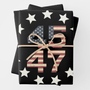 Trump 45 47 Sterne Vintage USA Amerikanische Flagg Geschenkpapier Set