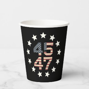 Trump 45 47 Sterne Vintage USA Amerikanische Flagg Pappbecher