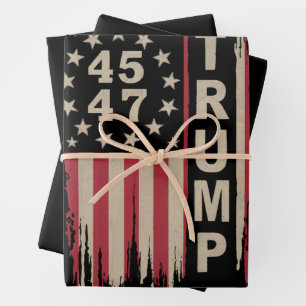 Trump 45 47 Vintag Retro America Flag Geschenkpapier Set