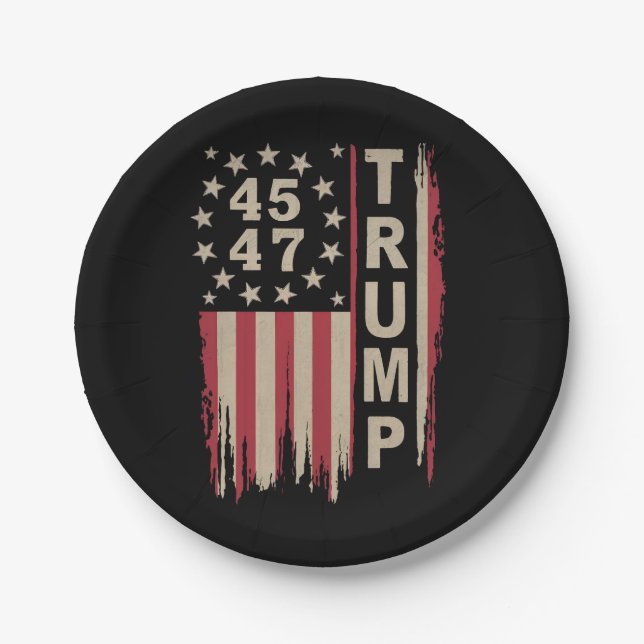 Trump 45 47 Vintag Retro America Flag Pappteller (Vorderseite)