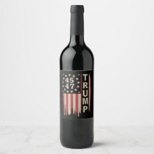 Trump 45 47 Vintag Retro America Flag Weinetikett