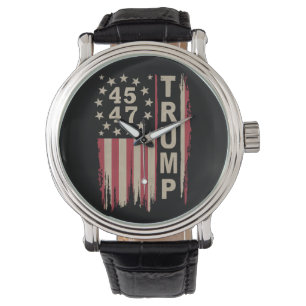 Trump 45 47 Vintage Retro Amerika USA Flagge Armbanduhr