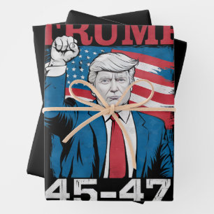 Trump 45 47 Vintage Retro USA Amerikanische Flagge Geschenkpapier Set