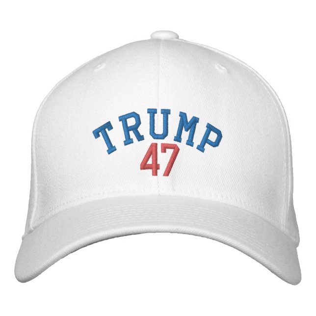 TRUMP 47 FLEXFIT WOOL CAP - WEISS BESTICKTE BASEBALLKAPPE (Vorderseite)