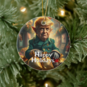 Trump als heiterer Weihnachtself Keramik Ornament