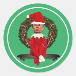 Trump als Weihnachtself Ugly Runder Aufkleber