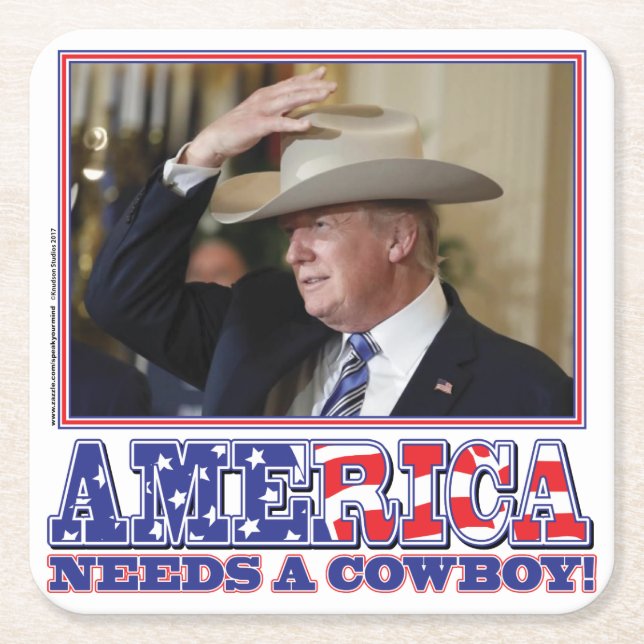 TRUMP-AMERIKA-COWBOY RECHTECKIGER PAPPUNTERSETZER (Vorderseite)