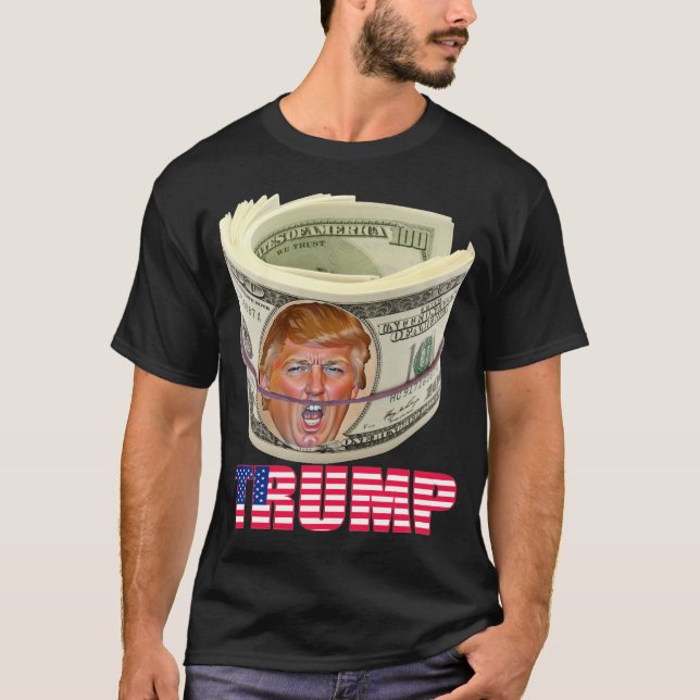 Trump-Angesicht für Geld mit Flag Design, ich steh T-Shirt (Vorderseite)