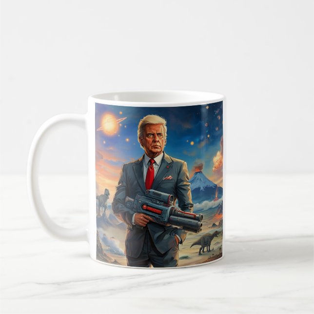 Trump auf Alien Planet Dinosaurier Laser Gun Volca Kaffeetasse (Links)