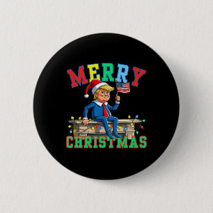 Trump auf Shelf Funny frohe Weihnachtself Familie  Button
