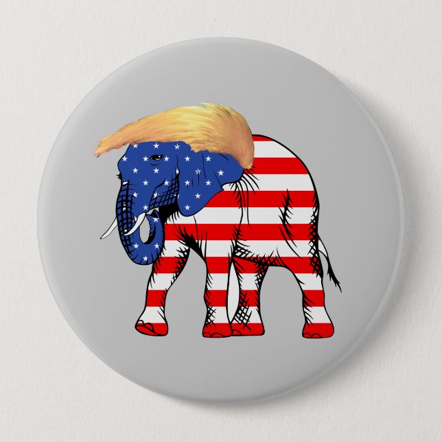 Trump Bad Hair Elephant Round Button Back Button,  (Vorderseite)