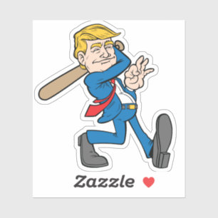 Trump Baseball Player Bat Swing Cartoon 45 Aufkleber