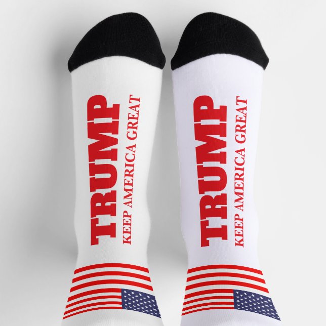 Trump bestickt mit US-Flagge - Behalt Amerika groß Socken (Oben)