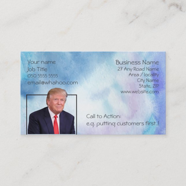 Trump Blue Watercolor 2 Side Name Card Visitenkarte (Vorderseite)