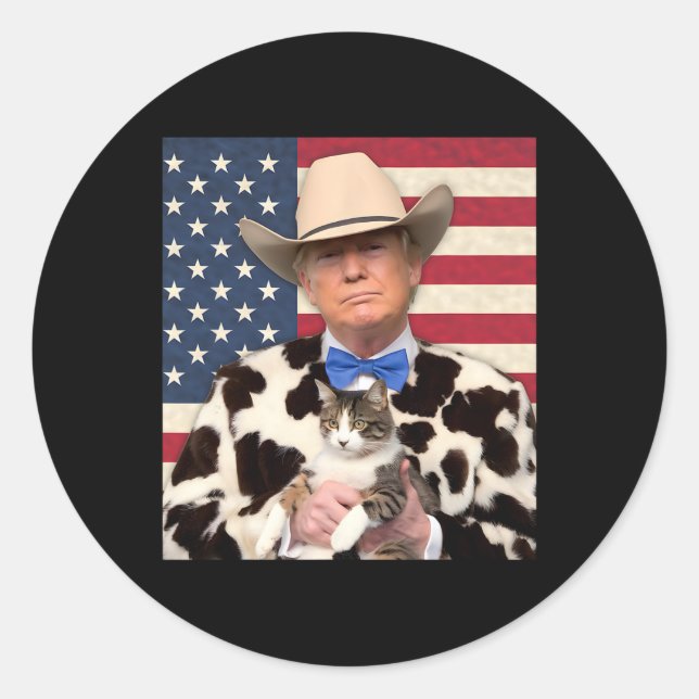 Trump Cat Shirt Funny Cowboy Donald Trump 2024 Ame Runder Aufkleber (Vorderseite)