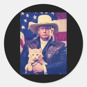 Trump Cat Shirt Funny Cowboy Donald Trump 2024 Ame Runder Aufkleber