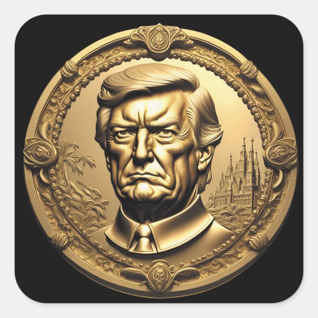 TRUMP CGI Collectible Gold Art Coin Doubloon Quadratischer Aufkleber (Vorderseite)