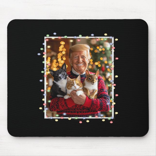 Trump Christmas Sweater Cat Hund Eichhörnchen Päps Mousepad (Vorne)