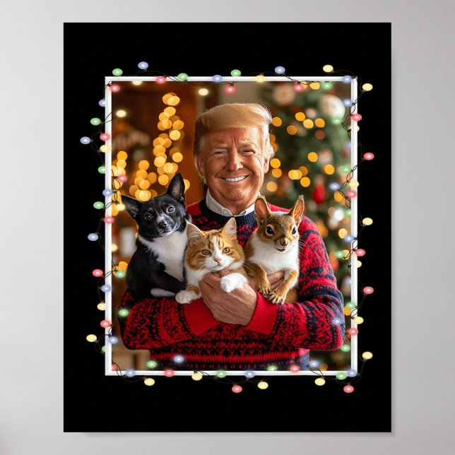 Trump Christmas Sweater Cat Hund Eichhörnchen Päps Poster (Vorne)