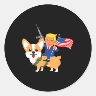 Trump Corgi Waffe Merica Wahl Donald Hund Mama Gif Runder Aufkleber