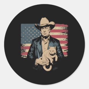Trump Cowboy Funny Cat Politik Parody Design Runder Aufkleber