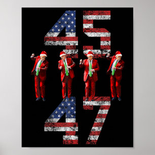 Trump Dance 45 47 American Flag Trump Xmas Pajamas Poster