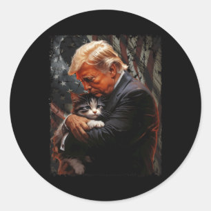 Trump, der eine orange Katze 2024 umarmt, macht Ka Runder Aufkleber