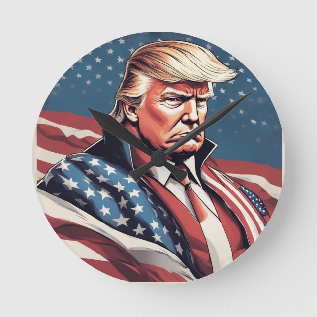 Trump Epic American Flag Wall Clock Runde Wanduhr (Vorderseite)