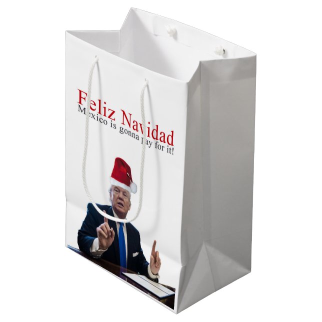 Trump. Feliz Navidad, Mexiko wird dafür bezahlen! Mittlere Geschenktüte (Vorderseite Schrägansicht)