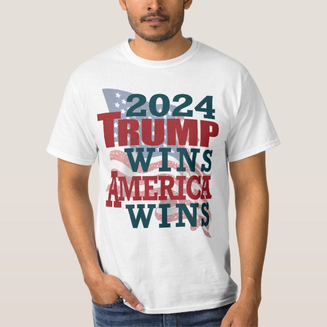 Trump gewinnt 2024 - Amerika gewinnt T-Shirt (Vorderseite)