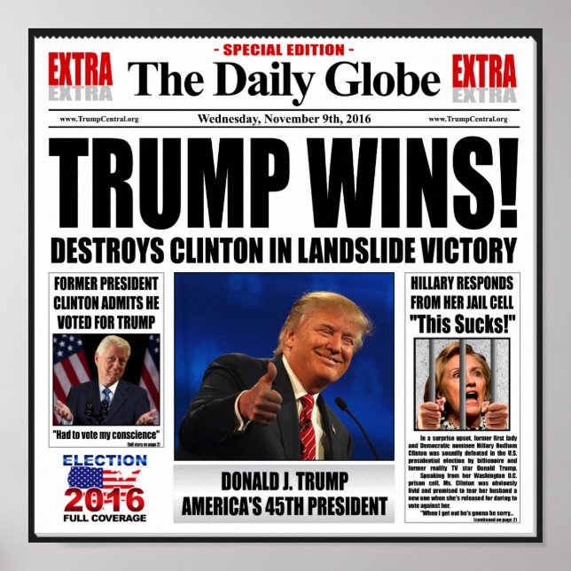 Trump gewinnt! Funny Anti Clinton Fake News Poster (Vorne)