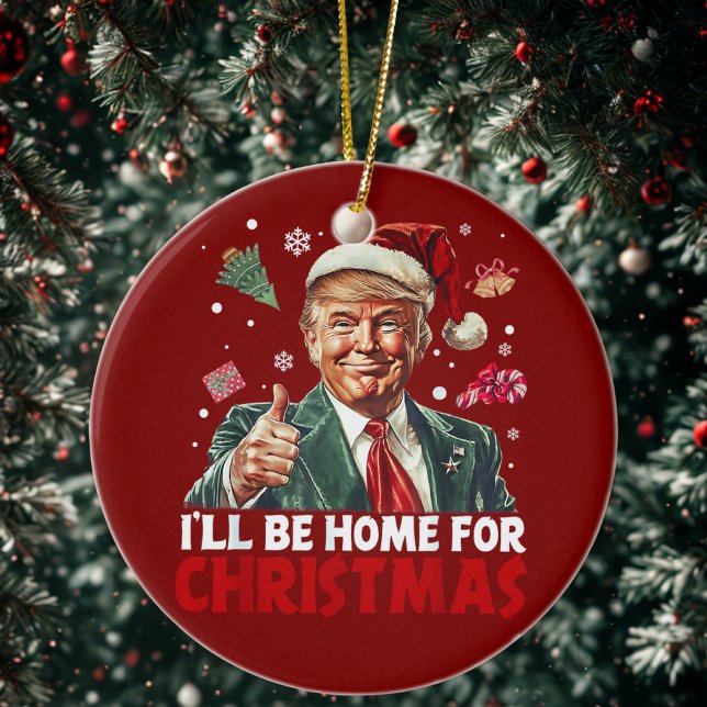 Trump Gift Wrap | Ich bin zu Weihnachten Zuhause Keramik Ornament (Von Creator hochgeladen)