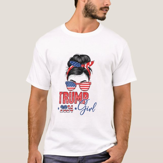 Trump Girl Funny Messy Bun T-Shirt (Vorderseite)