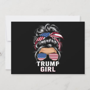Trump Girl Messy Bun USA Flag Trump Wahl 2024 Einladung