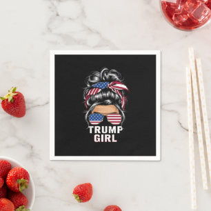 Trump Girl Messy Bun USA Flag Trump Wahl 2024 Serviette