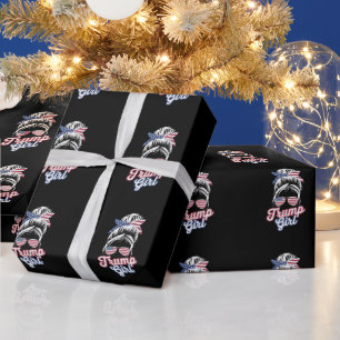 Trump Girl Messy Bun Vintag amerikanische Flagge Geschenkpapier