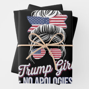 Trump Girl No Apology Messy Bun Retro Vintag Geschenkpapier Set