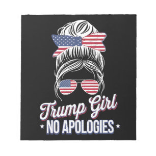 Trump Girl No Apology Messy Bun Retro Vintag Notizblock