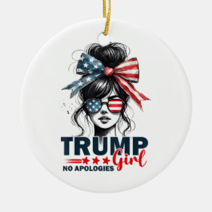 Trump Girl No Apology Messy Bun Sunglasses Trump Keramik Ornament