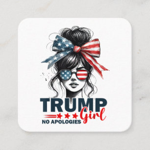 Trump Girl No Apology Messy Bun Sunglasses Trump Quadratische Visitenkarte