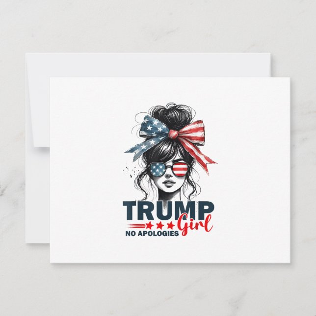 Trump Girl No Apology Messy Bun Sunglasses Trump RSVP Karte (Vorderseite)