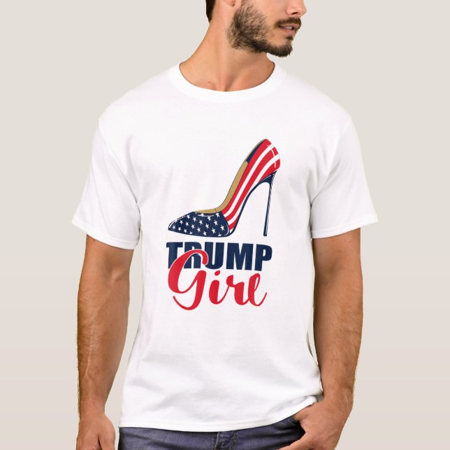 Trump Girl Stilettos High Heel amerikanische Flagg T-Shirt (Vorderseite)