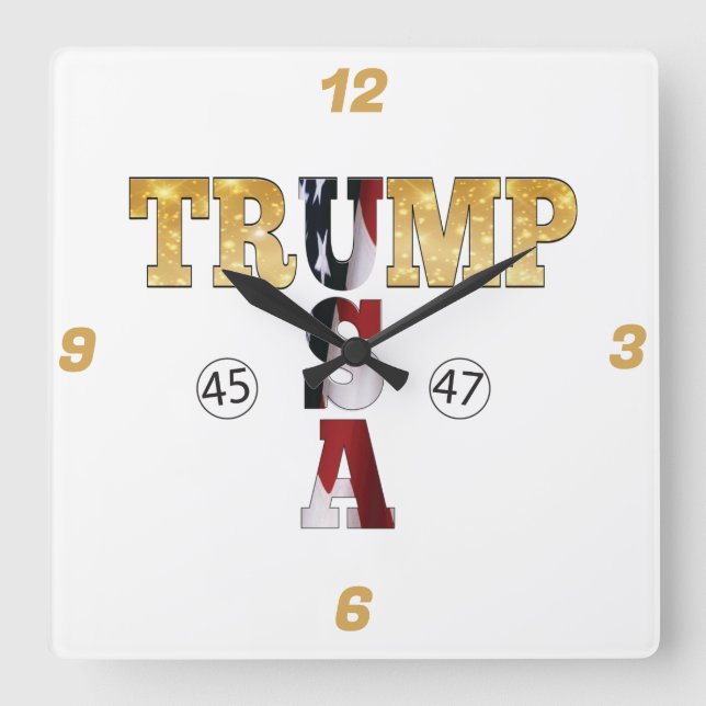 Trump Gold ⛳ PräsidentschaftsUSA 45 47 🏆 Quadratische Wanduhr (Vorderseite)
