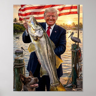 Trump hält einen Snook — Patriotische Fischereikun Poster